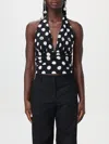 Dolce & Gabbana Polka-dot Charmeuse Top With Plunging Neckline In Schwarz