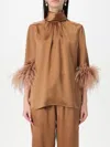 Dolce & Gabbana Double Satin Turtle-neck Top With Feathered Detailing In Dark