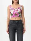 Dolce & Gabbana Pink Crop Top With All-over Printed Floral Motif In Cotton Blend Woman In Fuchsia