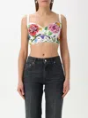 Dolce & Gabbana Multicolor Top With All-over Floral Motif And Adjustable Shoulder Straps In Cotton Blend Woman In Multicolor