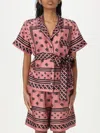 Dolce & Gabbana Pink Shirt With All-over Printed Dg Logo And Waist Belt In Silk Woman In Pink