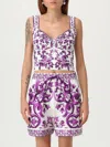 Dolce & Gabbana Violet Top With Sweetheart Neckline And All-over Graphic Print In Purple