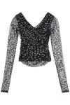 Dolce & Gabbana Ruched Wrap-effect Printed Polka-dot Tulle Blouse