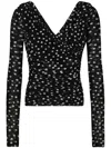 Dolce & Gabbana Stretch Tulle Top With Crossover Neckline And Polka Dot Print In White/black