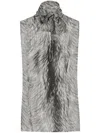 Dolce & Gabbana Shirt With Bow In Chiffon Print Fur In Gray