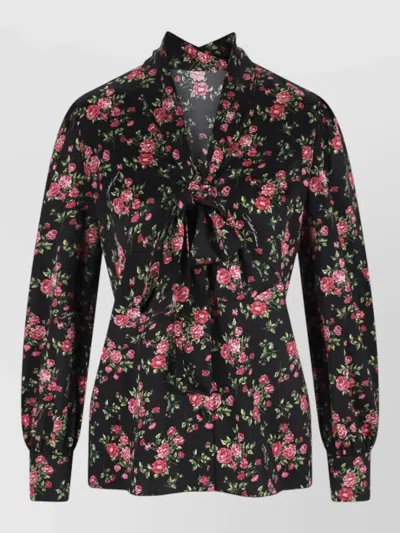 Dolce & Gabbana Top High Neck Bow Detail Floral Pattern In Multi