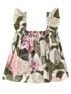 Dolce & Gabbana Ruffled Floral Print Top In Green