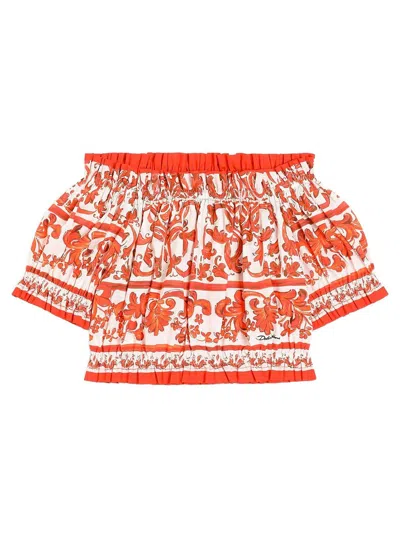 Dolce & Gabbana Kids' Top In Popeline Stampa Maiolica In Multi