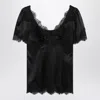 Dolce & Gabbana Satin And Lace Short Sleeve Top In Black