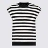 Dolce & Gabbana Black And White Sleeveless Top With Round Neck And All-over Strpied Motif In Cotton Woman In Black