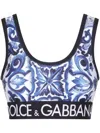 Dolce & Gabbana Multicolor Sleeveless Top With Logo Lettering On The Front And All-over Maiolica Motif In Tech Fabri In Tn Blu