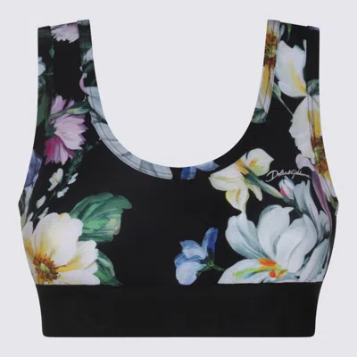 Dolce & Gabbana Top Mix Fiori F.do Nero In Black