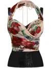 Dolce & Gabbana Rose Red Top With Halterneck Tie Fastening In Multicolour