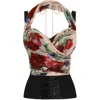Dolce & Gabbana Rose Red Top With Halterneck Tie Fastening In Multicolour