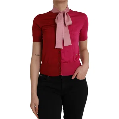 Pre-owned Dolce & Gabbana Top Pink Short Sleeves Pullover Ascot Collar It40/us6/s 1500usd
