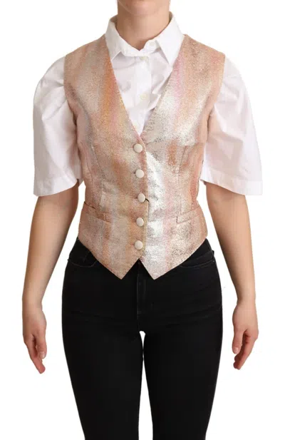Pre-owned Dolce & Gabbana Top Pink Waistcoat Striped Waistcoat Vest It40/ Us6/ S Rrp $1100