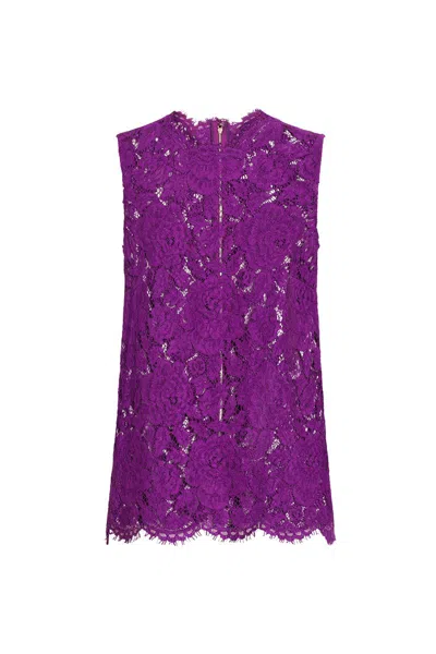 Dolce & Gabbana Cordonetto Floral Lace Top In Purple