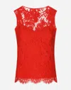 Dolce & Gabbana Floral Chantilly Lace Top In Red