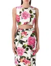 Dolce & Gabbana Jacquard Crop Top With Rose Print In Rose Fondo Bianco