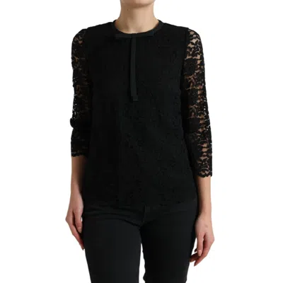 Pre-owned Dolce & Gabbana Top Staff Blouse Black Floral Lace Nylon It42/us8/m Rrp 1500usd