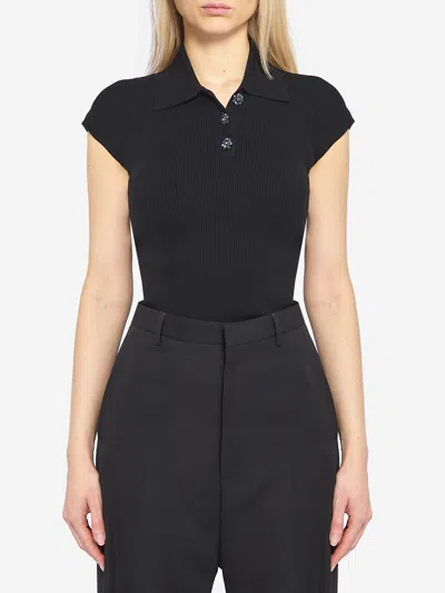 Dolce & Gabbana Ribbed Polostyle Top In Black
