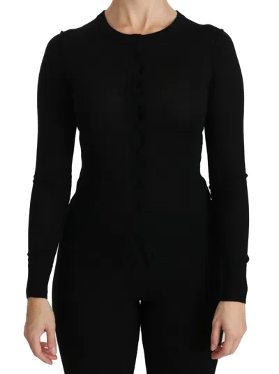 Pre-owned Dolce & Gabbana Top Virgin Wool Black Long Sleeve Top Blouse It38/us4/xs $1050