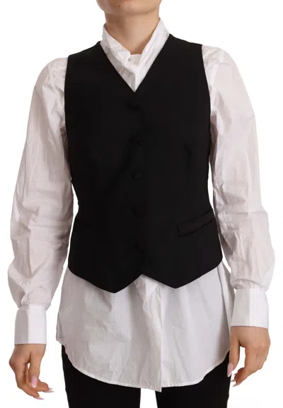 Pre-owned Dolce & Gabbana Top Viscose Black Button Down Sleeveless Vest It42/us8/m $550
