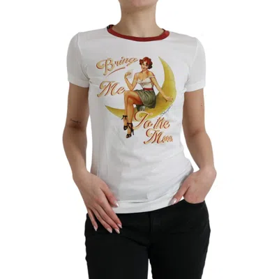 Pre-owned Dolce & Gabbana Top White Bring Me To The Moon T-shirt It40 / Us6 / S Rrp 520usd