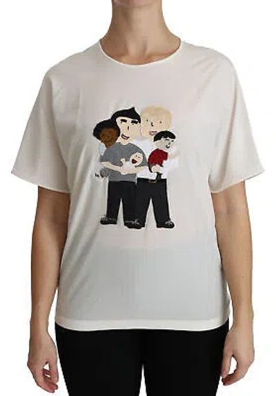 Pre-owned Dolce & Gabbana Top White Dgfamily Patch Short Sleeve Blouse It38/us4/ Xs $1050