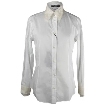 Pre-owned Dolce & Gabbana Top White Stretch Shirt Ecru Lace Details Nwt 46 Fits 10 Nwt
