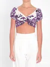 Dolce & Gabbana Cotton Majolica Print Crop Top In Purple