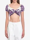 Dolce & Gabbana Cotton Majolica Print Crop Top In Purple