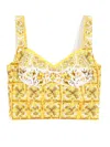 Dolce & Gabbana Maiolica Printed Cropped Cotton-blend Poplin Corset Top In Yellow