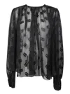 Dolce & Gabbana Logo Jacquard Bishop Sleeves Blouse In Black