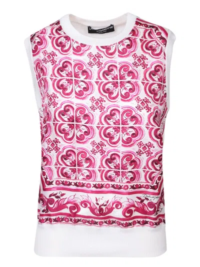 Dolce & Gabbana Majolica-print Silk Tank Top In Pink
