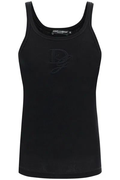 Dolce & Gabbana Tank Top With Dg Embroidery In Black