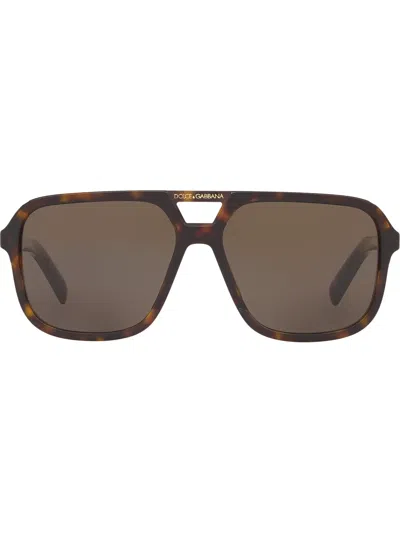 Dolce & Gabbana Tortoiseshell Aviator Sunglasses In Brown