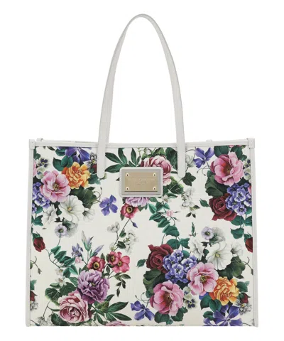 Dolce & Gabbana White Shopper With All-over Floral Motif