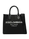 Dolce & Gabbana Large Nylon Shopper With Rubberized Logo In Black  