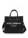 DOLCE & GABBANA LARGE SHOPPING BAG IN NYLON AND LEATHER WITH RUBBERIZED LOGO