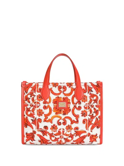 Dolce & Gabbana Kids' Tote Shopping Bag In Majolica-print Canvas In Multi