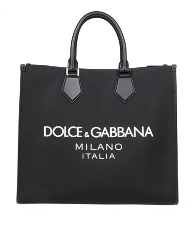 Dolce & Gabbana Bag In Nylon And Leather With Rubberized Logo In Black