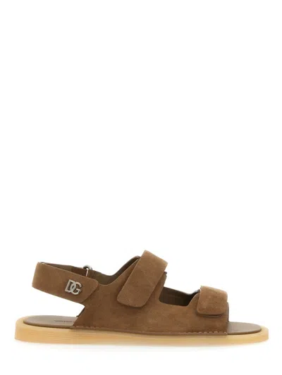 Dolce & Gabbana Touch Strap Leather Sneaker For Men In Beige