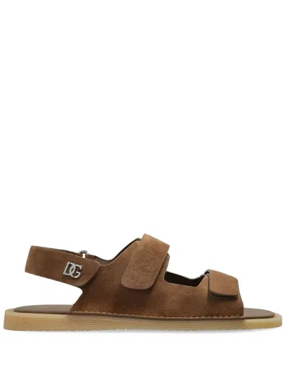 Dolce & Gabbana Touch-strap Suede Sandals In Brown