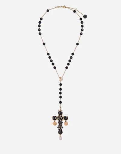 Dolce & Gabbana Tradition Rosary In Yellow Gold Black Sapphires Gold Female Onesize