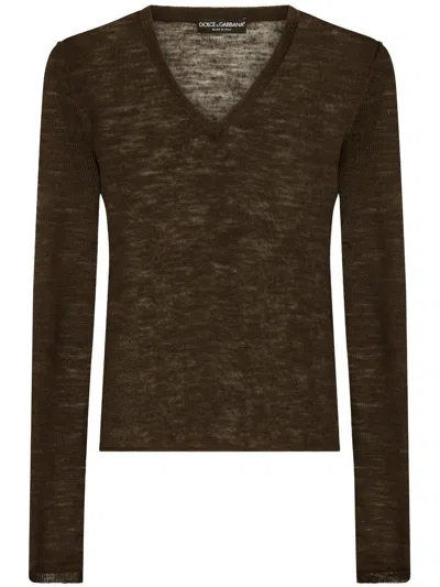 Dolce & Gabbana Transparent-design Knit Top In Brown
