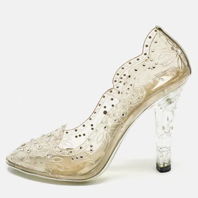 Pre-owned Dolce & Gabbana Transparent Pvc Cinderella Embellished Round Toe Pumps Size 39