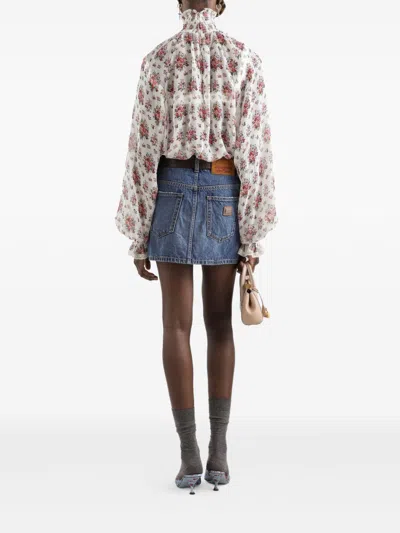 Dolce & Gabbana Transparent White Blouse With Flowers In Multi