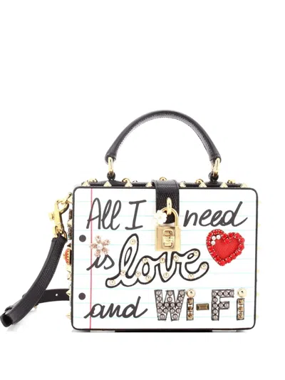 Pre-owned Dolce & Gabbana Treasure Box Bag Embellished Printed Leather Small Satchel In Black