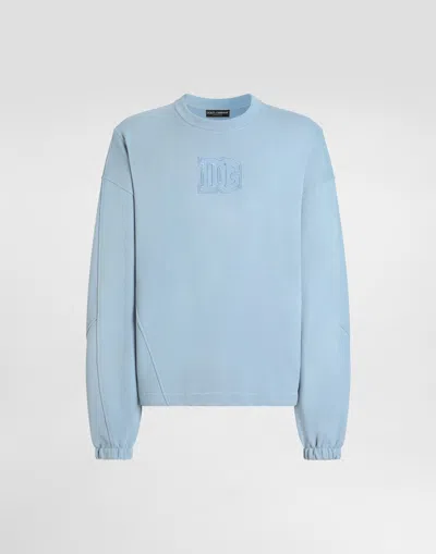 Dolce & Gabbana Treated Cotton Sweatshirt In Blue